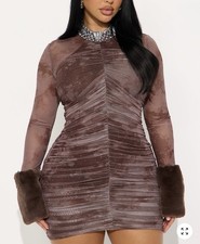 Fashion Nova Bodied That Rhinestone Mesh Mini Dress - Brown Size M