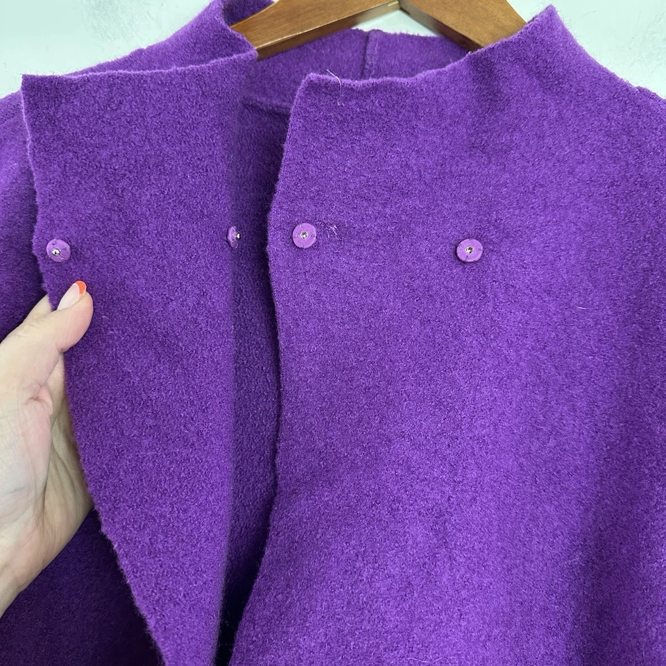 VTG Eileen Fisher Womens Purple Long Sleeve Mock Neck Snap Wool Blazer Jacket M - Image 3 of 4