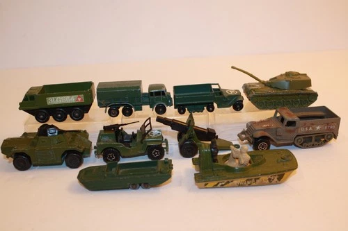 10 Vintage 1950s-1970s Army Military Vehicles MATCHBOX HOT WHEELS ZYLMEX PLAYART