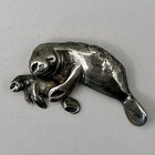 Manatee Mom Baby Slide Pendant Lisa Lee Creations Oxidized Sterling Silver Charm