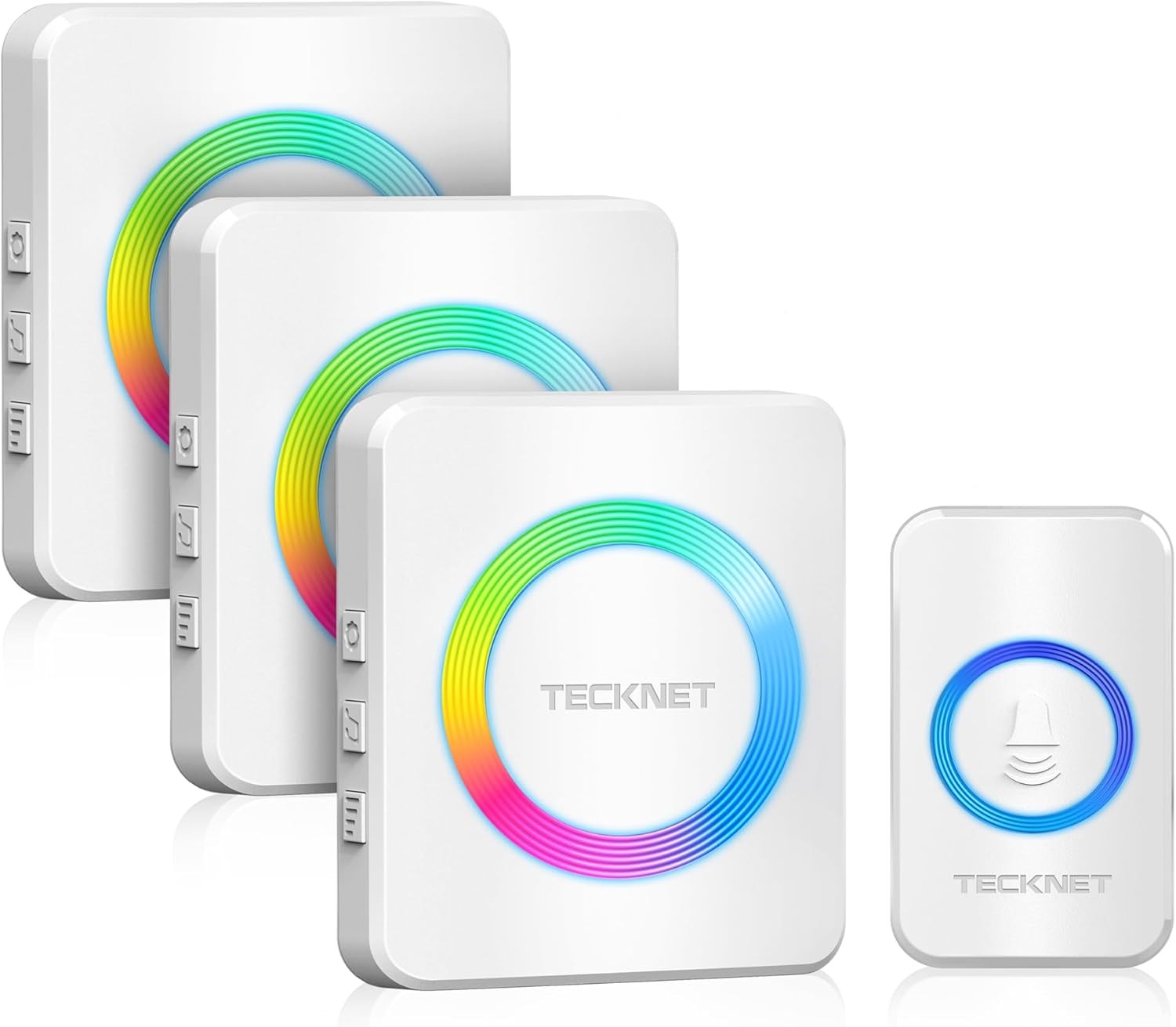 TECKNET Wireless Doorbell 3 Receivers, Door Chime Kit with RGB Light, 400M/1300
