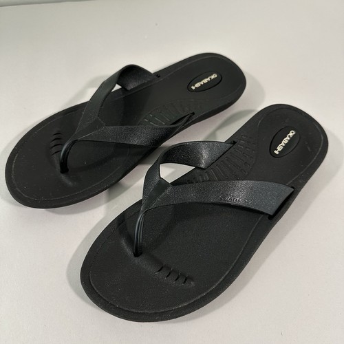 OKABASHI Women's Size Large Black Thong Flip-Flops Sandals