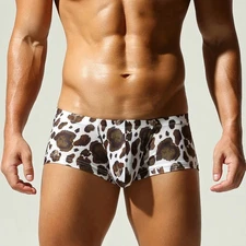 Seobean Men's Leopard Printed Boxer Shorts Pants Bulge Pouch Low Waist Underwear