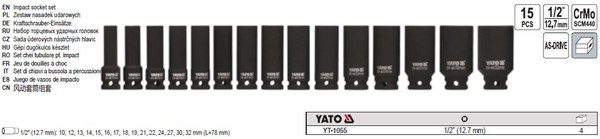 "Yato Kraft-SteckschlüSsel Kraftschrauber Lang 1/2\" Satz 15-Tlg. YT-1055"-image