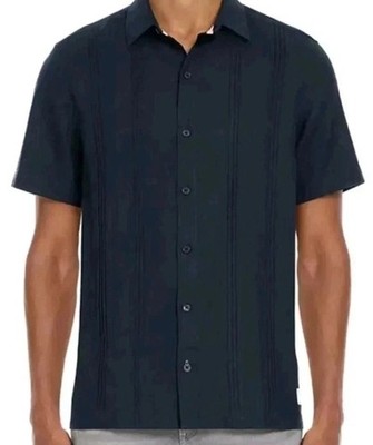 Scotch & Soda Men's L Navy Blue Linen Blend Button Up Shirt N0822