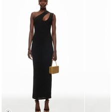 Elle Zeitoune Black One Shoulder Maxi Dress MEDIUM Cuout Bodycon Gown Party $360