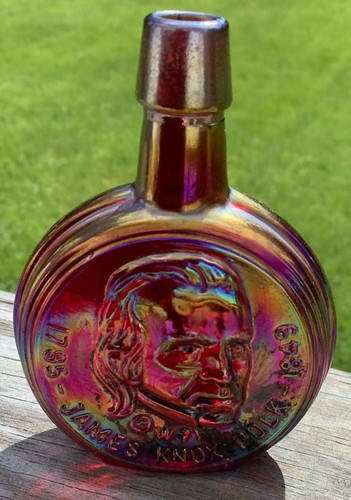 Mini Wheaton Carnival Glass President Bottle - James Knox Polk - s5a
