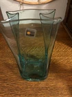 Vintage Blenko 2001 8813S Teal Paper Bag Art Glass Vase 8.5"