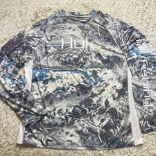 Huk Shirt Mens 2XL Camo Mossy Oak Elements Hydro Performance Fishing Pullover