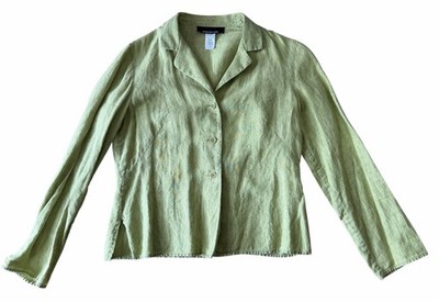 Jones New York Top Women s Size 8 Lime, Green Blouse 100% Collared Button Front