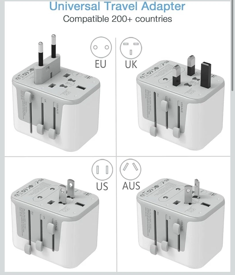 Adaptador de Viaje Universal TESSAN, Adaptador de Corriente Internacional 5.6A 3 USB C 2 USB Foto 2 de 4