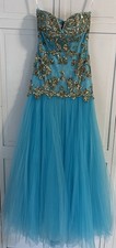 Sherri Hill Aqua/Gold Strapless Gown Style 2973 Size 4