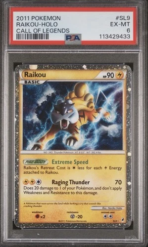 2011 Pokemon Call of Legends Shiny Raikou Holo Secret Rare #SL9 PSA 6 LOW POP