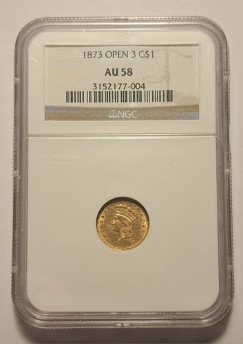 1873 OPEN-3 INDIAN PRINCESS HEAD GOLD $1 NGC AU58 TYPE-3 ABOUT UNC DOLLAR