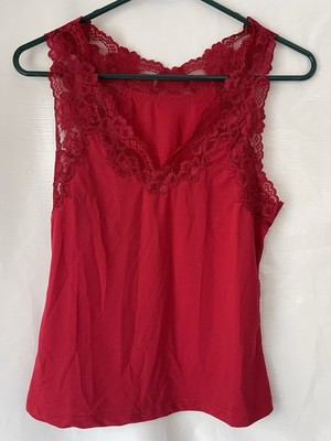 Fredericks Hollywood Lace V-neck Red Fairy Coquette Tank Top M Sexy Layer Y2K