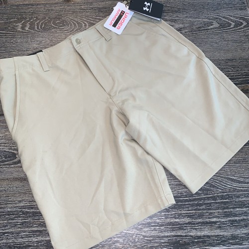 Under Armour Boys Tan Khaki Showdown Golf Chino Shorts Flat Front Size YXL NWT