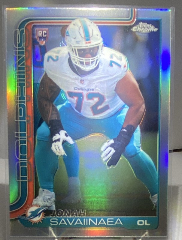 Topps 2025 Topps Chrome Rookies Jonah Savaiinaea RC #380 Dolphins Refractor