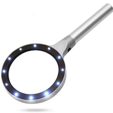 Magnifying Glass with Light, 12 LEDs Illuminated Magnifier with 10X 20X Magnific
