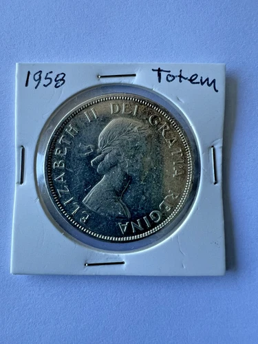 1958 Canada  Silver Coin Dollar Elizabeth II British Columbia Totem Pole