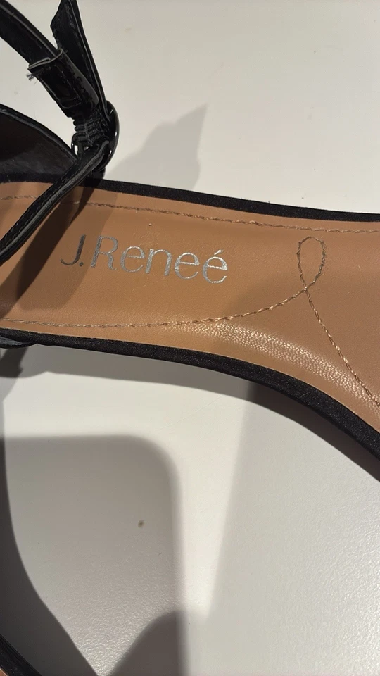 J RENEE SZ 6 低楔形黑色踝带带带水钻装饰-可爱! — 第 3/4 张图片