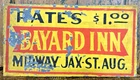 Vintage Tin Sign BAYARD INN Midway JAX-ST. AUG. Rates $1.00 Handpainted