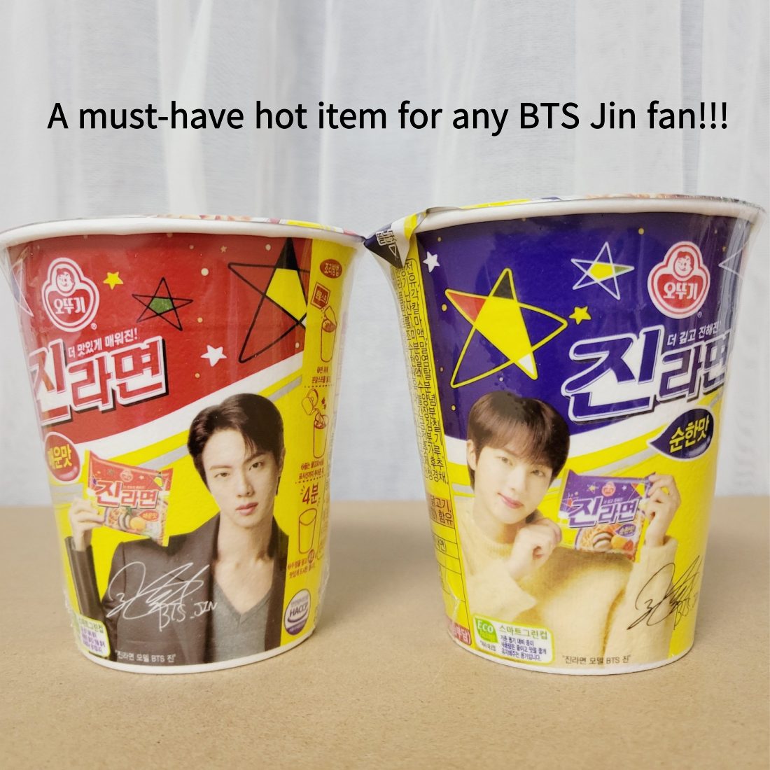 BTS Jin Ottoki Cup Ramen with BTS Jin's photo and signature