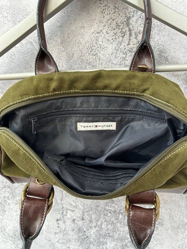 Y2k Tommy Hilfiger Suede Olive Green Demi East West Mini Baguette Bag - Picture 7 of 15