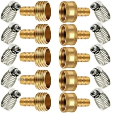 5 PACK 3/8"Garden Brass Hose Mender End Repair Kit Hose Connector Male Female