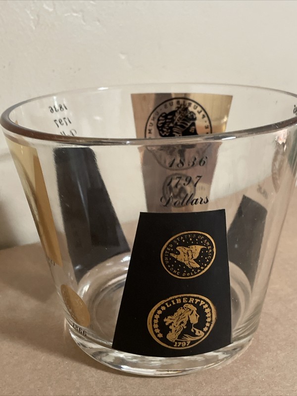 Coin Collection Glass Ice Bucket Vintage