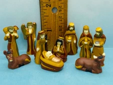 Gold & Copper NATIVITY SET French Feves Figurine 10pcs Porcelain Miniatures Xmas