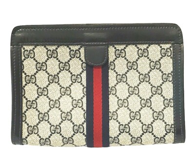 Authentic Vintage Gucci Sherry Line Clutch Bag GG Supreme Canvas
