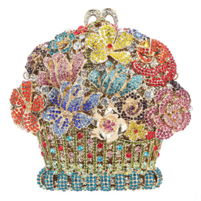 Flower basket, diamond strand empty crystal, banquet bag diamond inlaid handbag