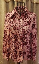 Vtg Butterfly Collar Pink Power Hippie Shirt Women's Small Polyester 1960s Retro
