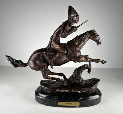 Warrior Frederic Remington Bronze Statue Sculpture Native American Horseman
