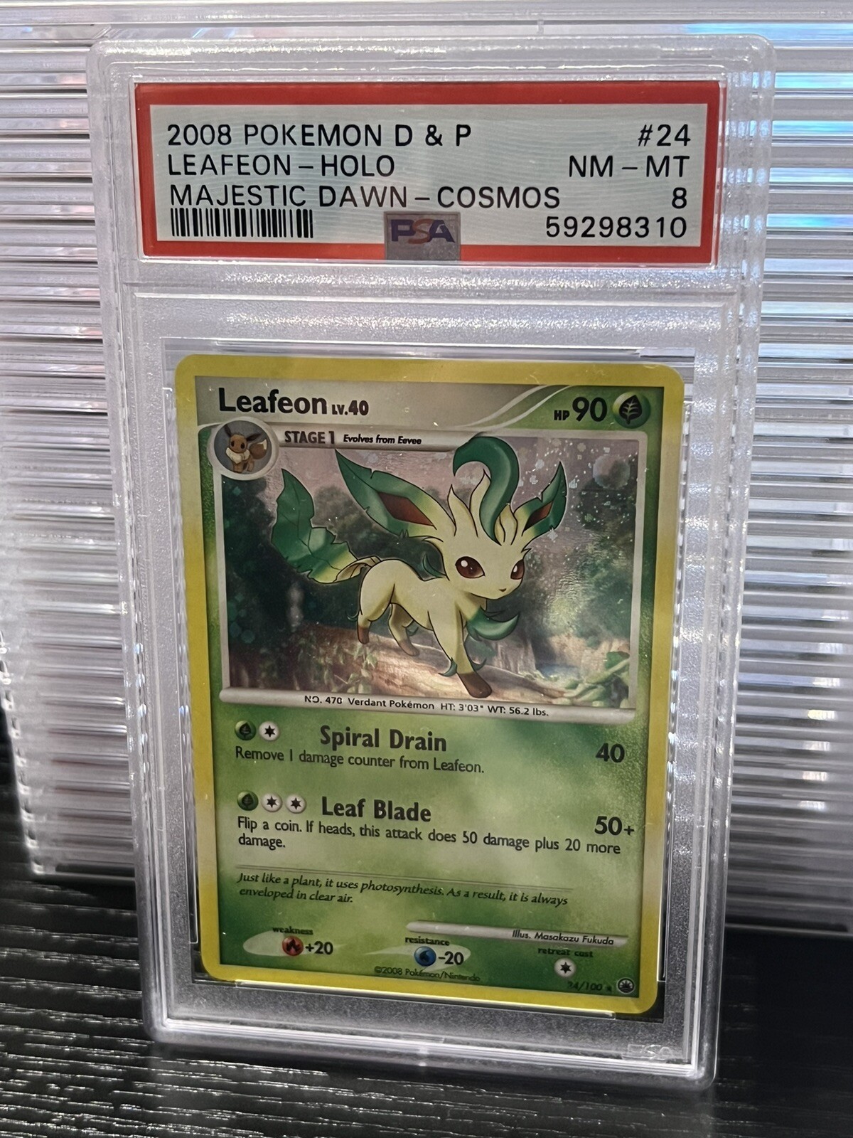 Pokemon Leafeon Majestic Dawn Cosmos Holo Rare Promo #24 24/100 PSA 8 NM-MT