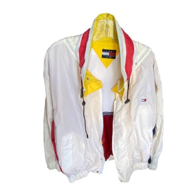 Mens Tommy Hilfiger Full Zip Rain Jacket Multicolor XL Windbreaker With Hood
