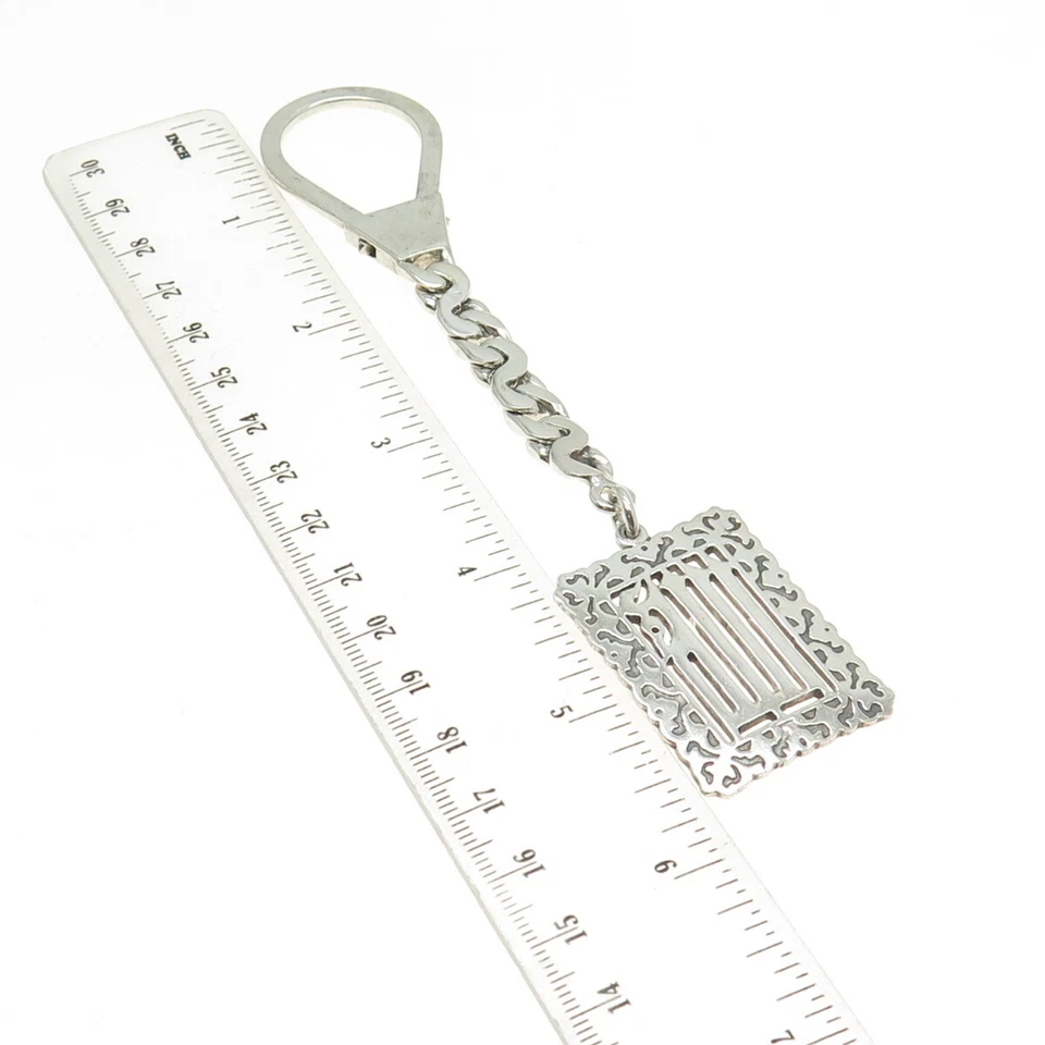 800 Silver Vintage Egypt Floral Key Chain Fob Holder - Image 3 of 4