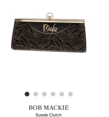Bob Mackie Black Suede/Velvet Gold Dotted Logo Design Evening Bag