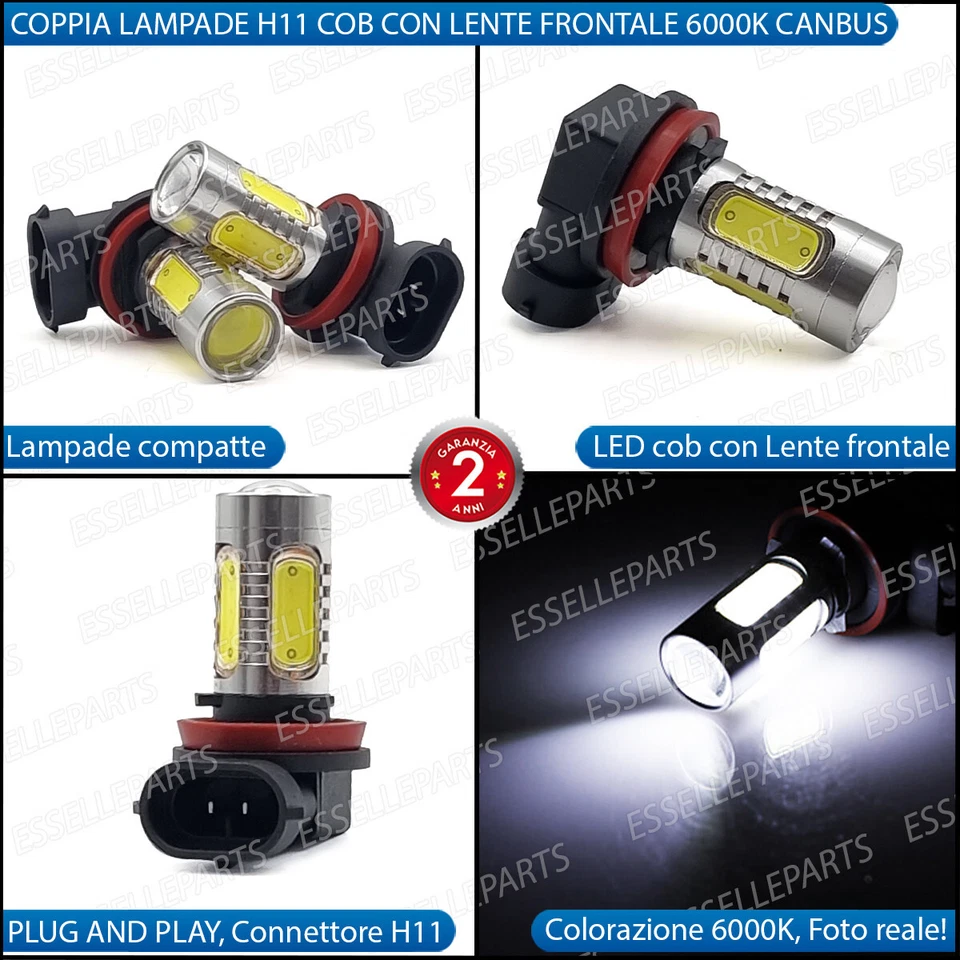 COPPIA LAMPADE FENDINEBBIA H11 LED CREE COB CANBUS VW GOLF SPORTSVAN 100%NOERROR - Immagine 2 di 4