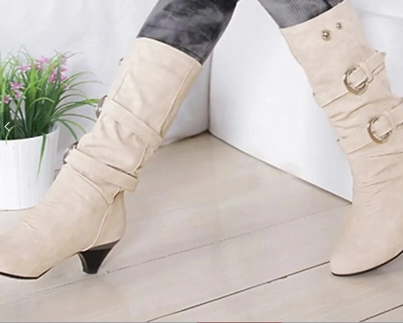 Cream kitten top heel boots