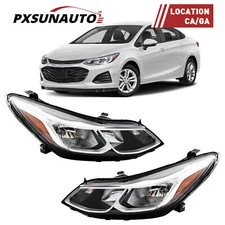 Headlight W/Bulbs Pair For Chevy Cruze 2016-2019 Halogen Headlamp Black LH +RH
