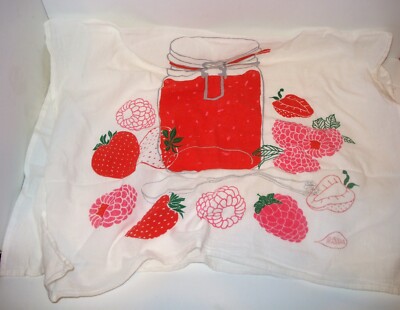 Claudia Pearson STRAWBERRY RASPBERRY JAM Tea Towel Kitchen White VINTAGE Cotton