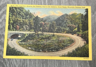 The Loop Over Great Smokey Mountains National Park Linen Postcard Unposted