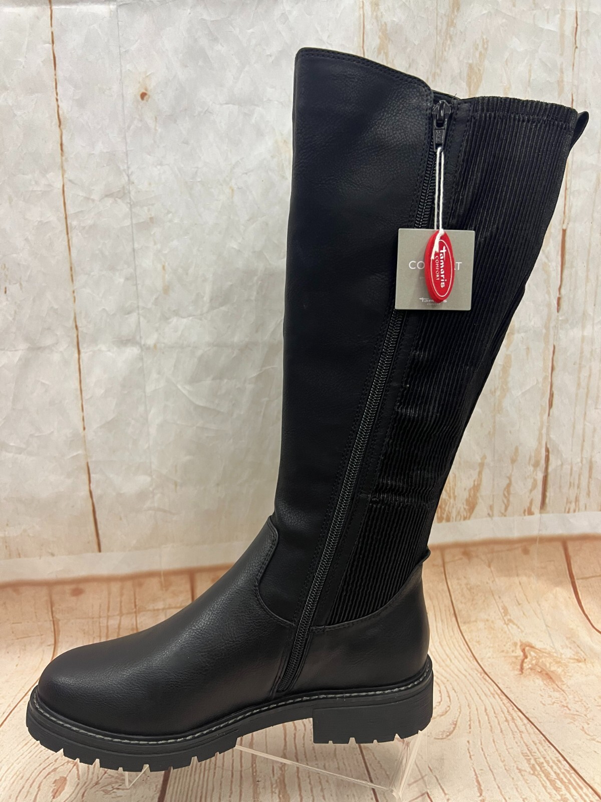 Tamaris Comfort Women's Zip  Knee High Boot Black Block Heel, Size UK 5 EU 38