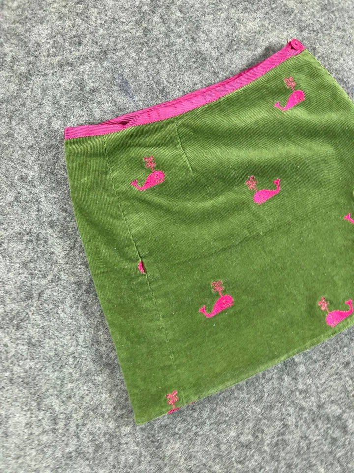 Lilly Pulitzer Wrap Skirt Girls 4 Green Corduroy Pink Whales 1 - Image 4 of 4