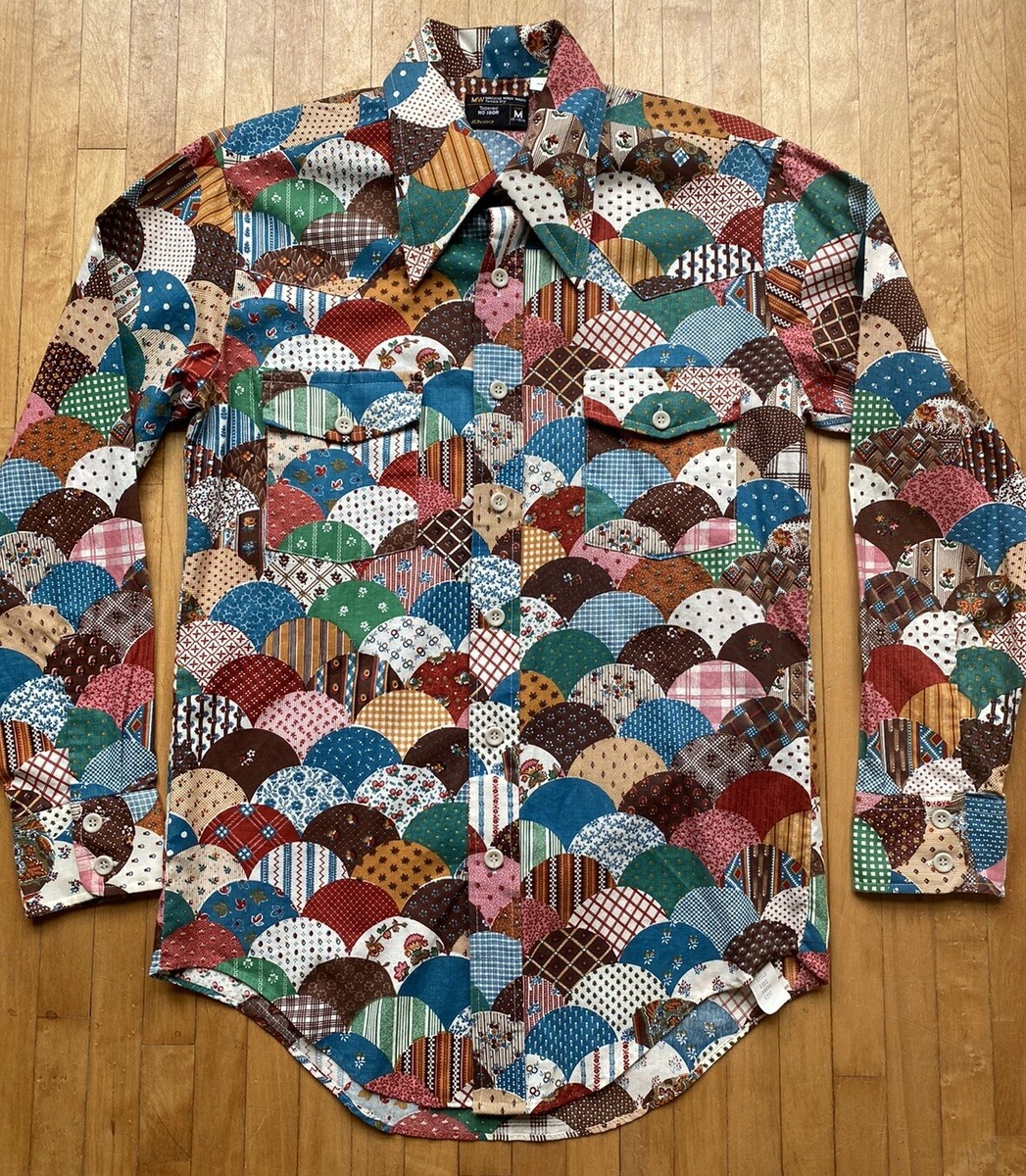 Vintage Men's Patchwork Print Button Shirt JC Penney 1970s Vintage Men's Patchwork Print Button Shirt JC Penney 1970s