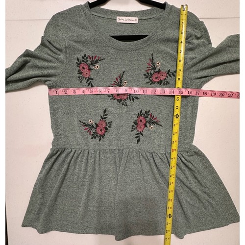 Ashley LeMieux Stricktop Blumen bestickt Schößchen grün 3/4 Arm Stretch Gr. S - Bild 6 von 6