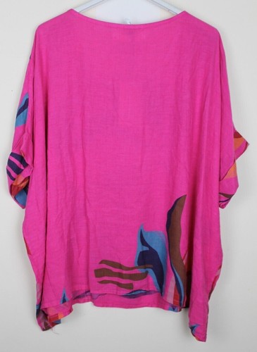 New Summer Oversized Ladies Italian Light Lagenlook Linen Floral Print Top - Picture 4 of 10