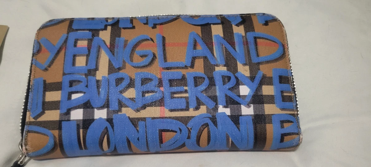 Burberry logo-lettering checked leather wallet, Blue