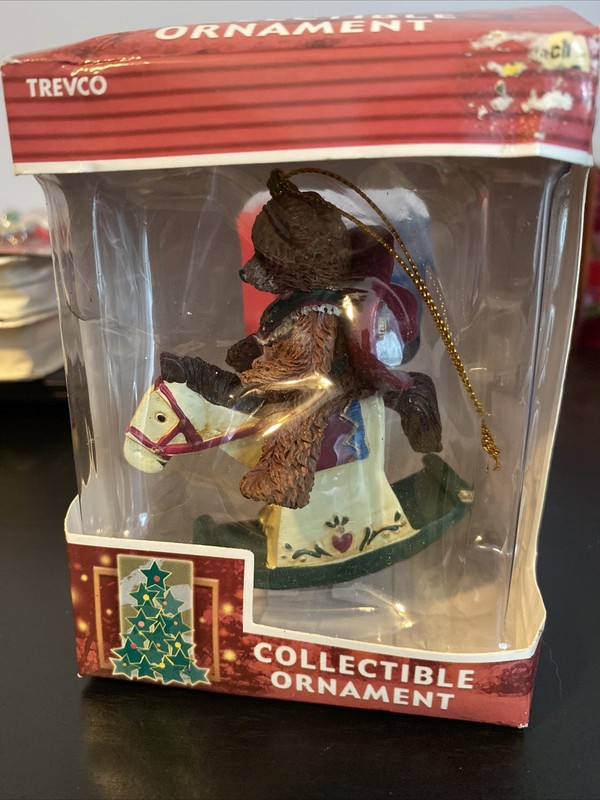 TREVCO COLLECTIBLE POLYRESIN ORNAMENT 845470 TEDDY BEAR ROCKING HORSE